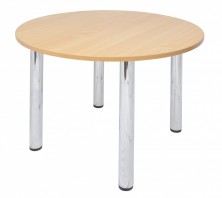 Chrome Leg Round Table. 900 Round. Beech, Cherry Or White